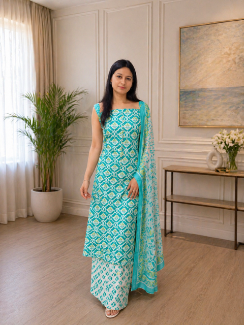 Elegant Cotton Printed Suit Set with Dupatta