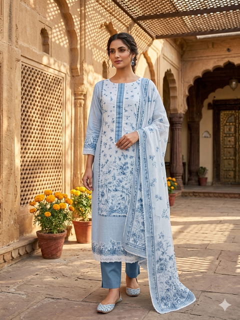 Blue & white dreams in breezy Linen Cotton unstitched suit 💙