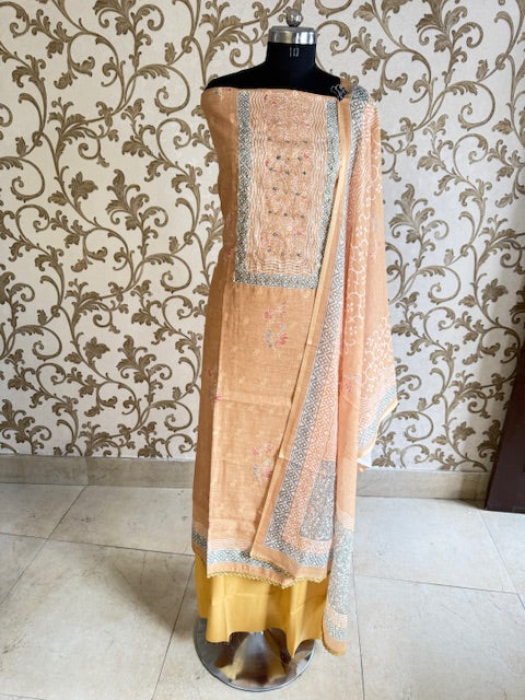 Yellow Embroidered Suit with Printed Dupatta