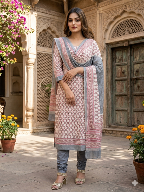 Elegant Maheshwari Suit with Dupatta