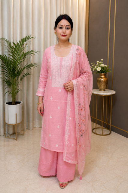 Blush pink Linen elegance suit