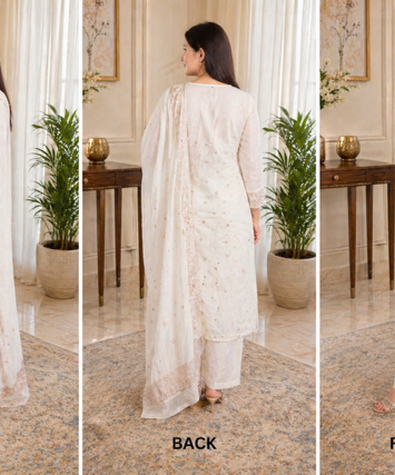 Elegant cotton suit set designed in a soothing off-white shade, exuding simplicity and timeless charm.