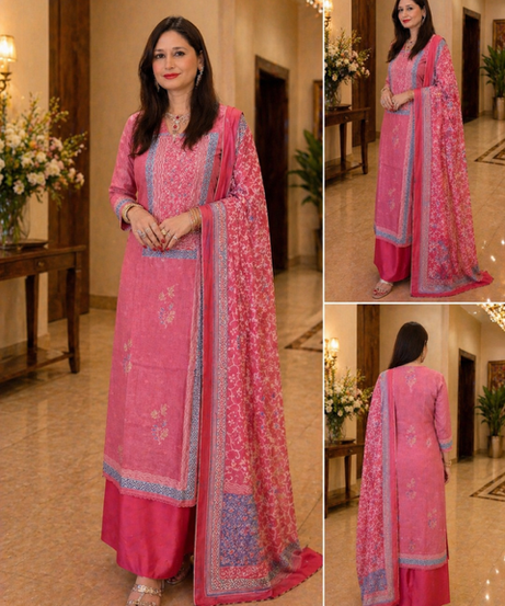 Elegant pink Handblock Printed cotton suit set