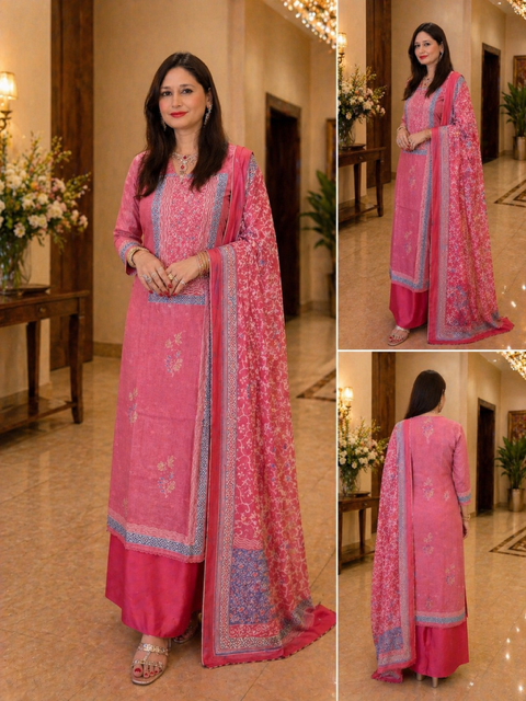 Elegant pink Handblock Printed cotton suit set