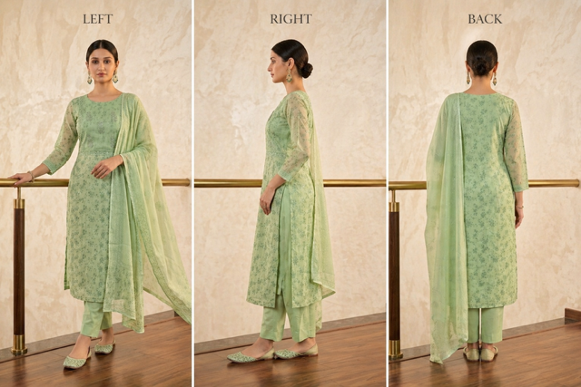 This Kota Doriya suit embodies effortless sophistication—combining heritage weaving techniques with modern tailoring.