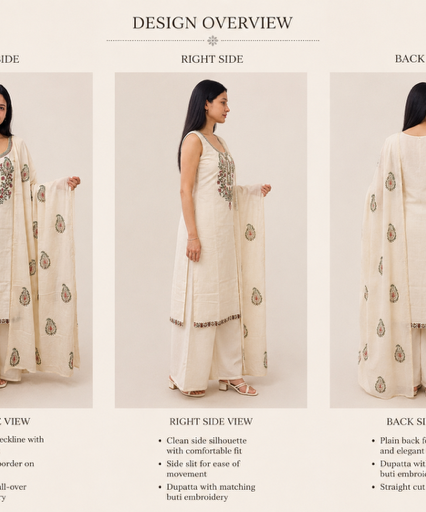 Elegant Cream Cotton Suit with Floral Thread Embroidery & Dupatta
