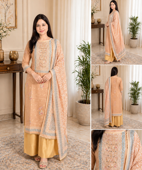 Yellow Embroidered Suit with Printed Dupatta