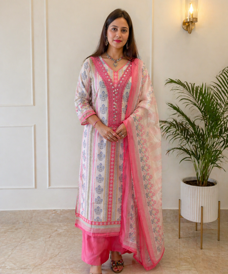 Graceful Pink Kota Doriya unstitched suit