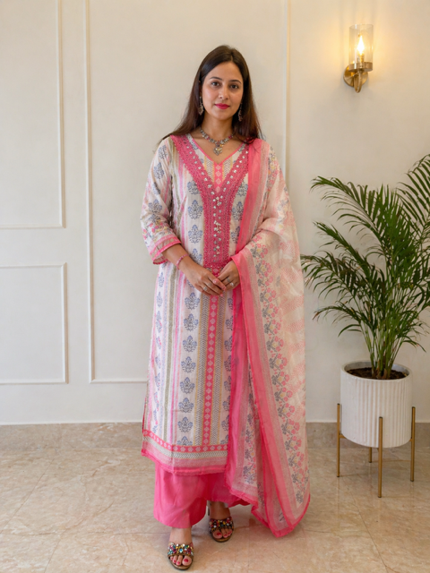 Graceful Pink Kota Doriya unstitched suit
