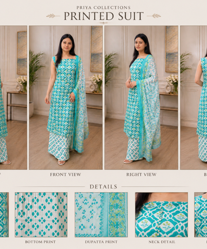 Elegant  Cotton Printed Suit Set with Dupatta