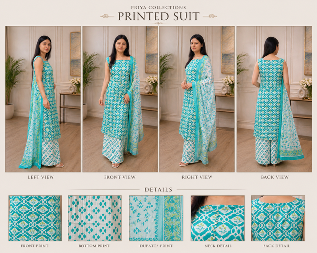 Elegant  Cotton Printed Suit Set with Dupatta