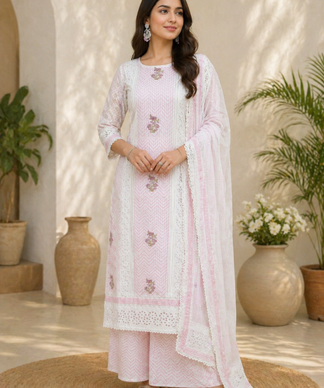 This is a very elegant Kota Doria suit look—soft, minimal, and perfect for summer or daytime occasions