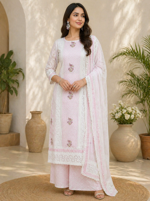 This is a very elegant Kota Doria suit look—soft, minimal, and perfect for summer or daytime occasions