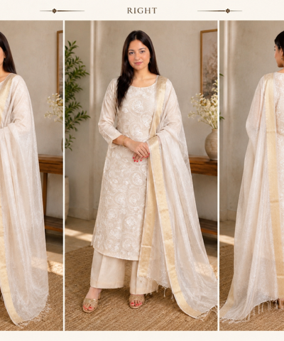 Graceful Ivory Kota Doria Suit Set with Woven Dupatta