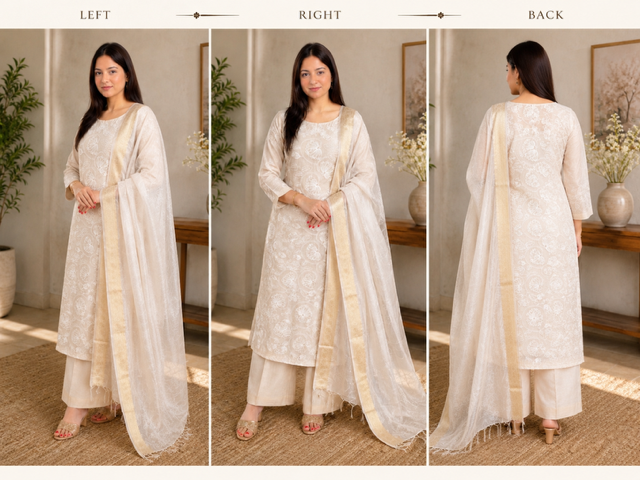 Graceful Ivory Kota Doria Suit Set with Woven Dupatta
