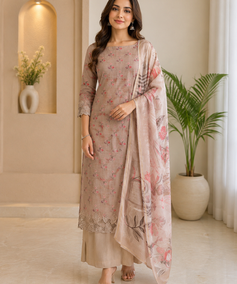 Graceful Mal Chanderi Suit with Floral Dupatta