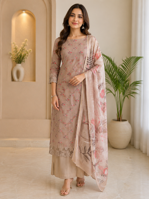 Graceful Mal Chanderi Suit with Floral Dupatta