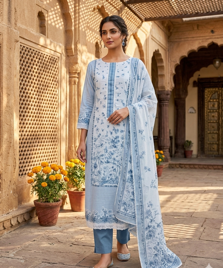 Blue & white dreams in breezy Linen Cotton unstitched suit 💙