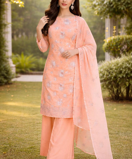 Premium fabric with elegant white floral print all over