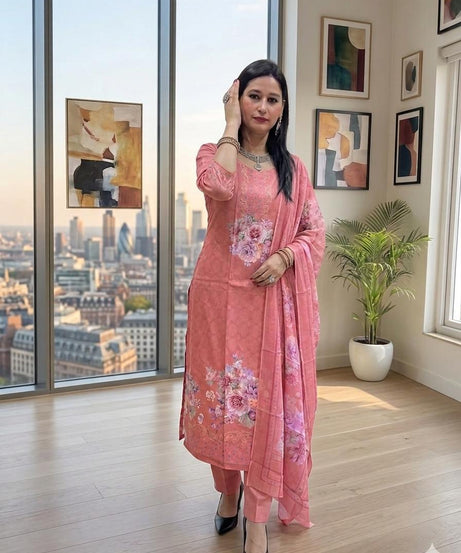 Digital Floral Print with Subtle Embellished Pattern