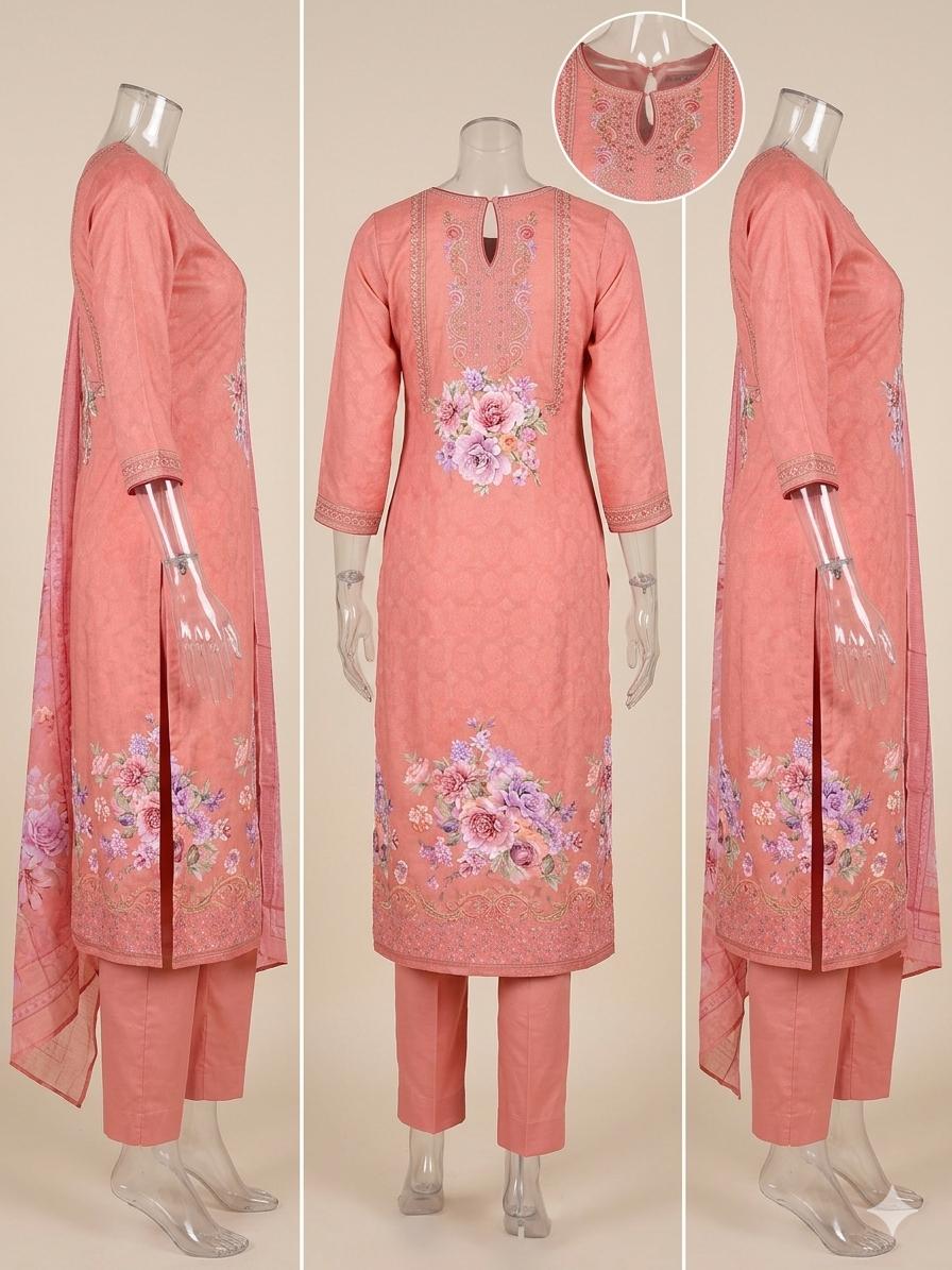 Digital Floral Print with Subtle Embellished Pattern