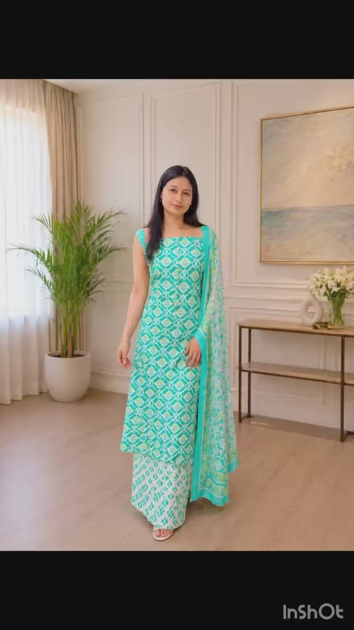 Elegant  Cotton Printed Suit Set with Dupatta
