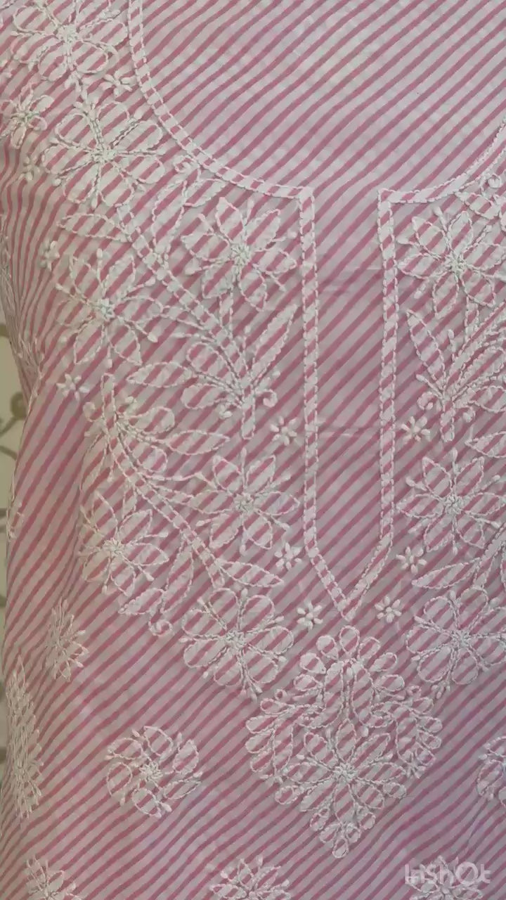 A soft, elegant pastel pink lakhnowi cotton unstitched suit that radiates a graceful and refreshing charm.