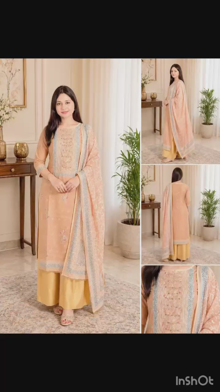Yellow Embroidered Suit with Printed Dupatta
