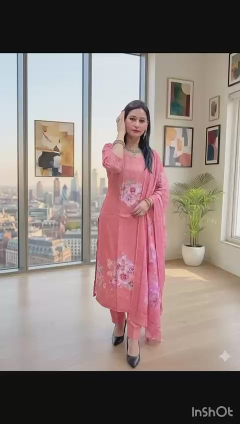 Digital Floral Print with Subtle Embellished Pattern