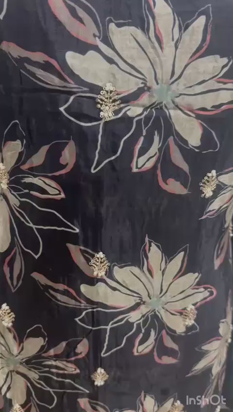soft organza with beautiful floral print and subtle embellishments