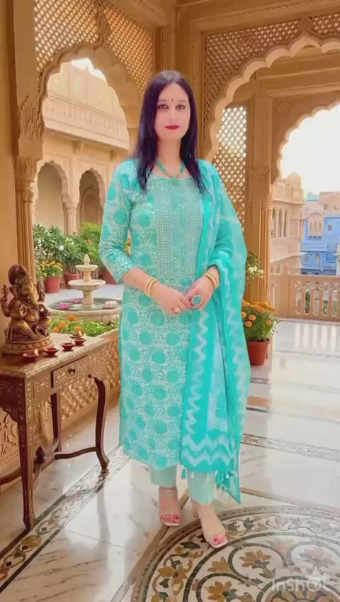 Soft cotton with intricate white traditional print
