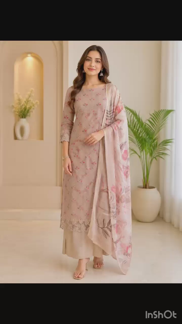 Graceful Mal Chanderi Suit with Floral Dupatta